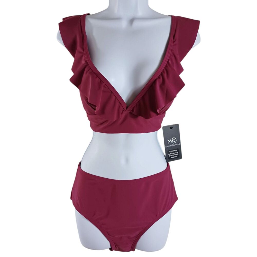 Elegant Red Ruffled Bikini Set - Picture 2 of 8